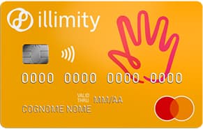 Conto illimity Smart E Conto illimity Plus: Conti Online Economici E Vantaggiosi 2 Carta prepagata Illimity Bank di esempio colore giallo con mano rossa in alto a destra