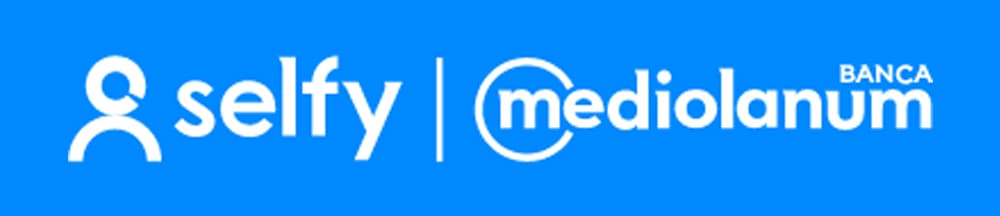SelfyConto: Conto Online Di Banca Mediolanum 1 Immagine rettangolare blu con scritta bianca Selfy e Banca Mediolanum
